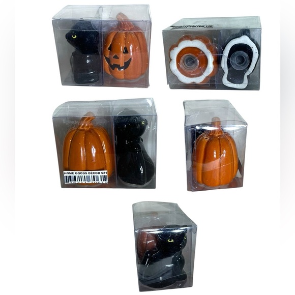 Salt Pepper Shakers Cat Harvest Pumpkin Halloween Ceramic Whimsical 2 Piece Set - Picture 6 of 16